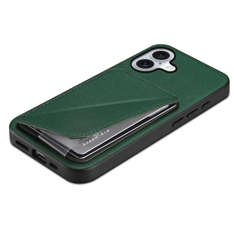 For iPhone 16 Plus D04 Calf Texture Dual Card Slot Holder Phone Case
