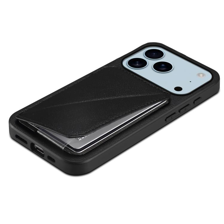 For iPhone 17 Pro D04 Calf Texture Dual Card Slot Holder Phone Case