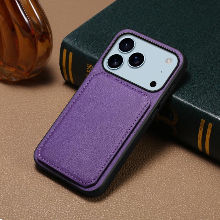 For iPhone 17 Pro D04 Calf Texture Dual Card Slot Holder Phone Case