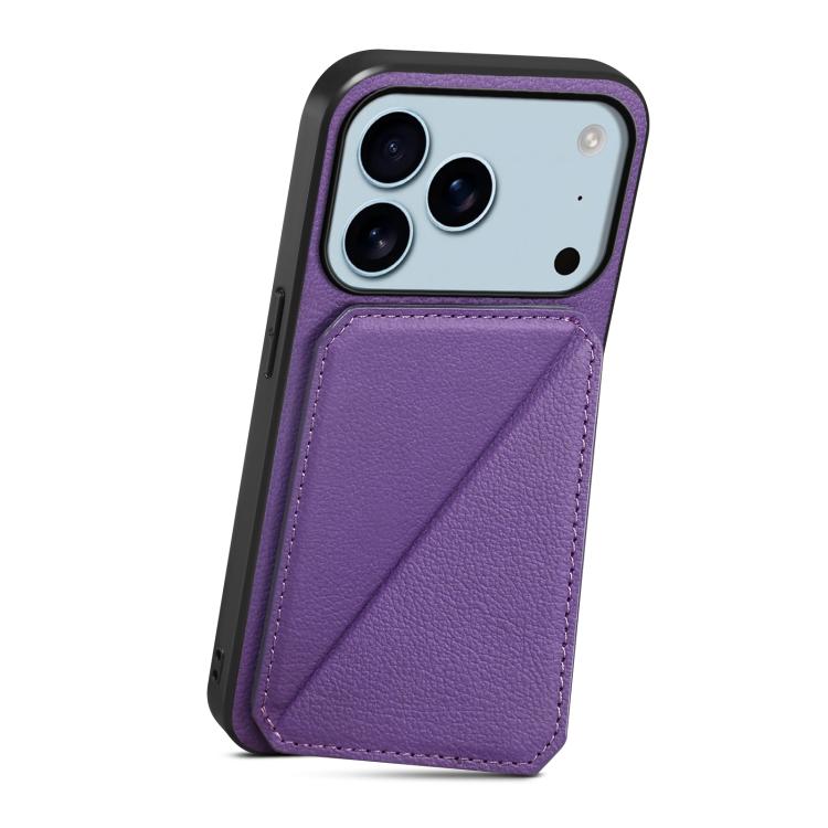 For iPhone 17 Pro D04 Calf Texture Dual Card Slot Holder Phone Case