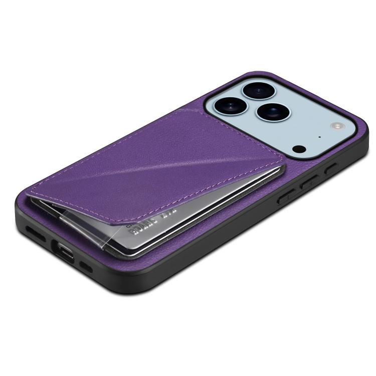 For iPhone 17 Pro D04 Calf Texture Dual Card Slot Holder Phone Case