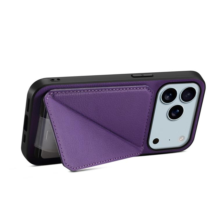 For iPhone 17 Pro Max D04 Calf Texture Dual Card Slot Holder Phone Case