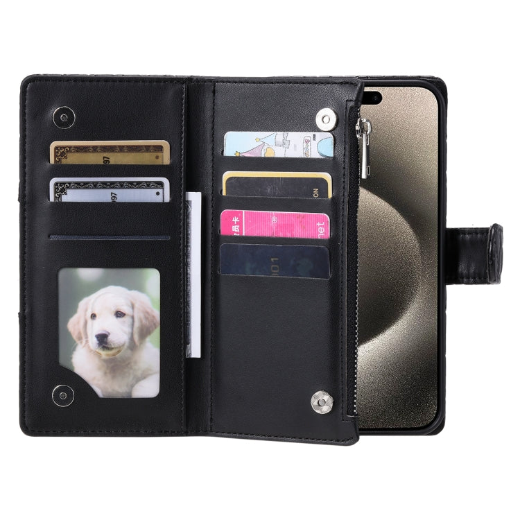 For iPhone 16 Pro Max Glitter Lattice Zipper Wallet Leather Phone Case