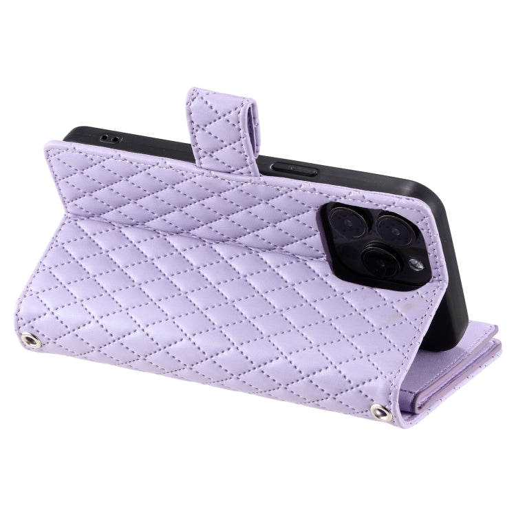 For iPhone 16 Pro Max Glitter Lattice Zipper Wallet Leather Phone Case