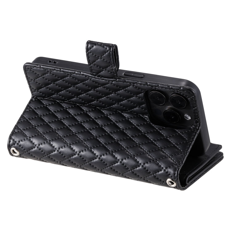 For iPhone 16 Pro Glitter Lattice Zipper Wallet Leather Phone Case