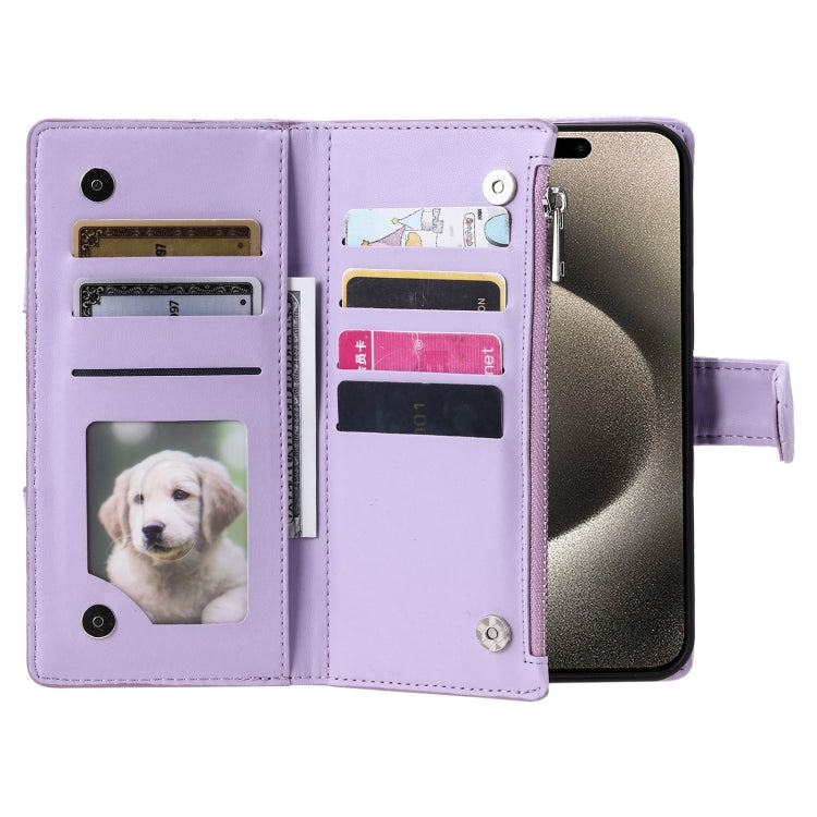 For iPhone 16 Pro Glitter Lattice Zipper Wallet Leather Phone Case