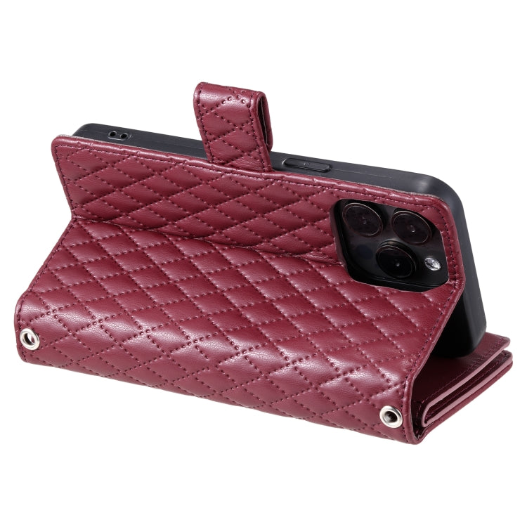 For iPhone 16 Pro Glitter Lattice Zipper Wallet Leather Phone Case
