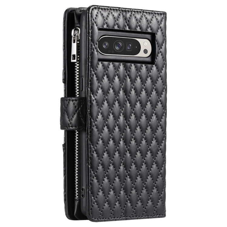 For Google Pixel 9 Pro XL Glitter Lattice Zipper Wallet Leather Phone Case