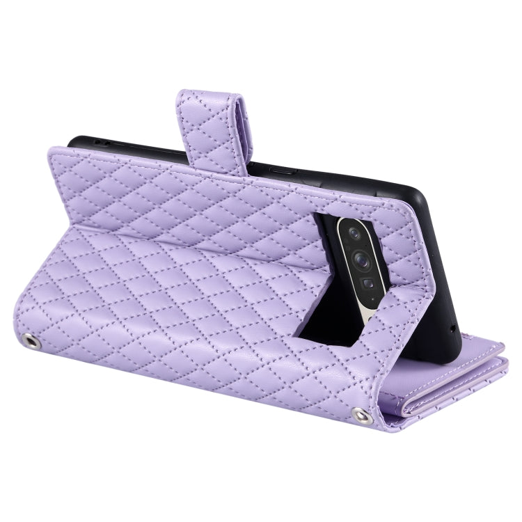 For Google Pixel 9 Pro XL Glitter Lattice Zipper Wallet Leather Phone Case