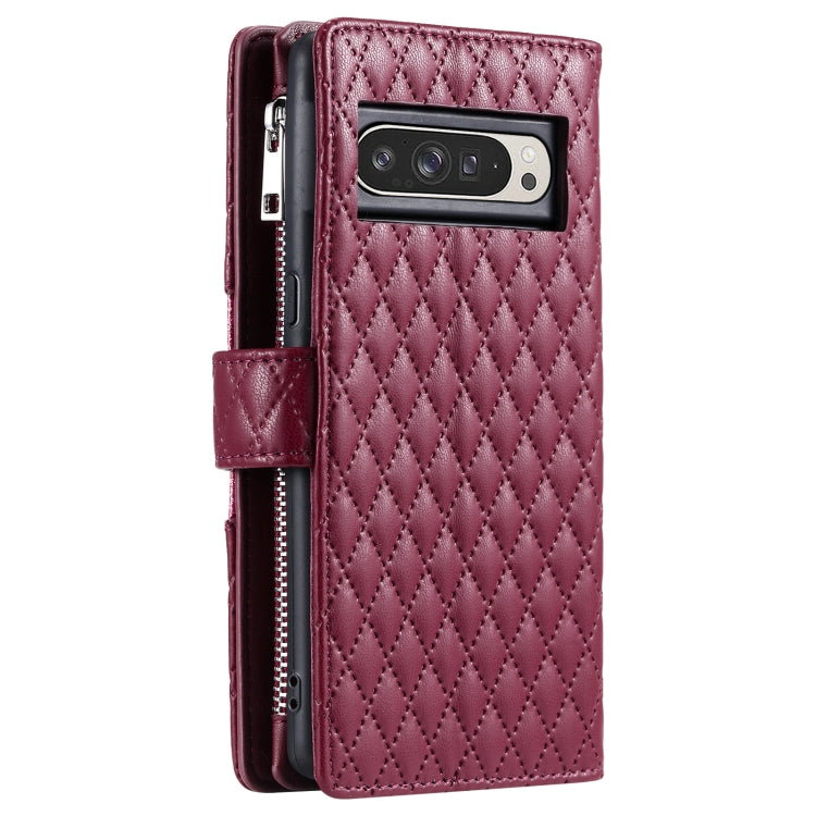 For Google Pixel 9 Pro XL Glitter Lattice Zipper Wallet Leather Phone Case