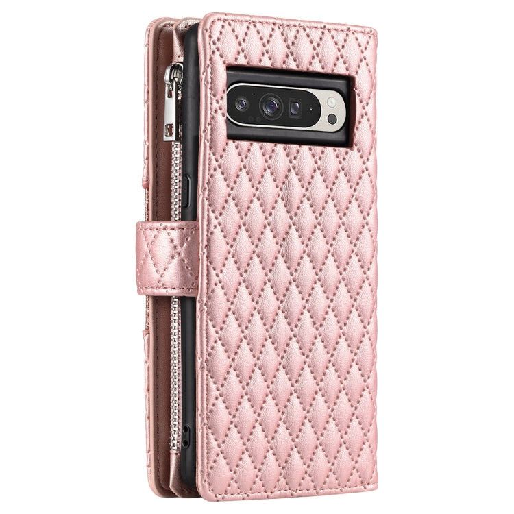 For Google Pixel 9 Pro XL Glitter Lattice Zipper Wallet Leather Phone Case