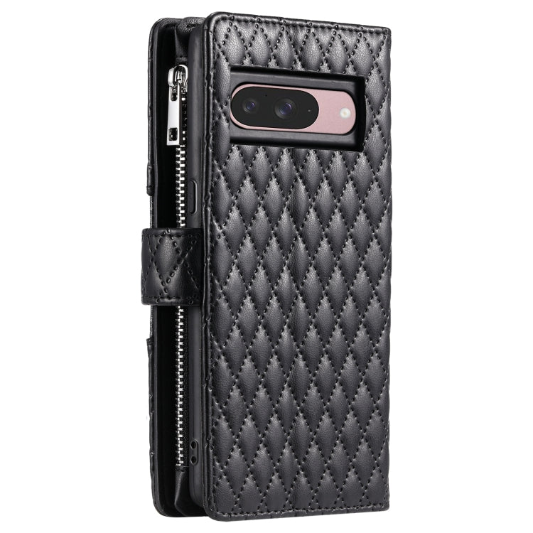 For Google Pixel 9 / 9 Pro Glitter Lattice Zipper Wallet Leather Phone Case