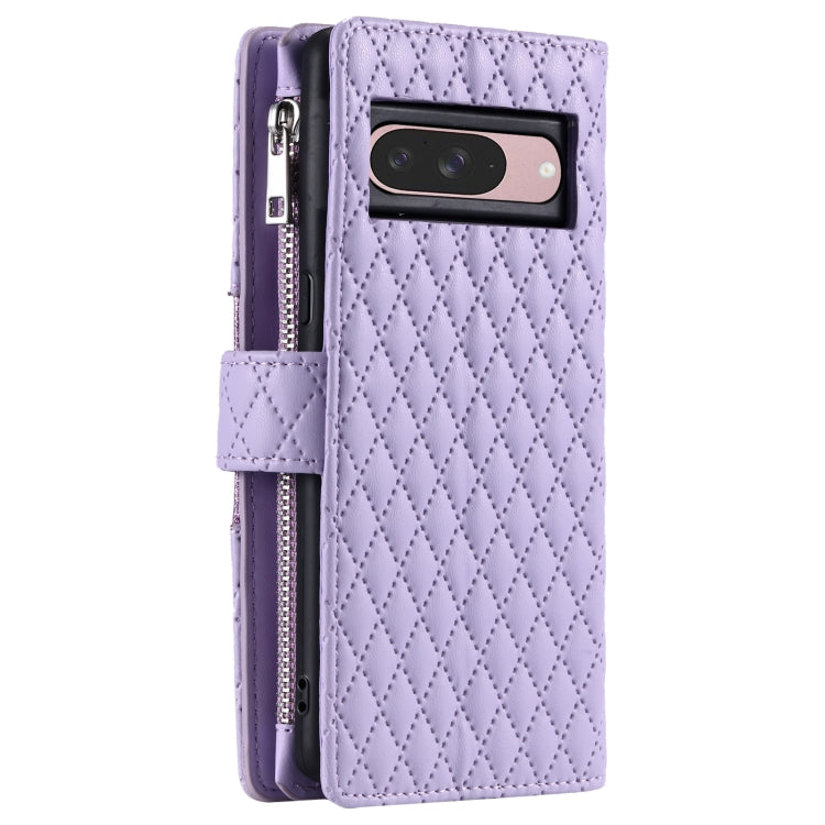 For Google Pixel 9 / 9 Pro Glitter Lattice Zipper Wallet Leather Phone Case