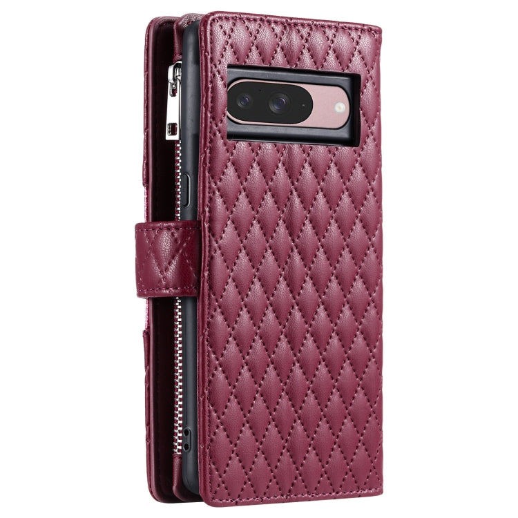 For Google Pixel 9 / 9 Pro Glitter Lattice Zipper Wallet Leather Phone Case