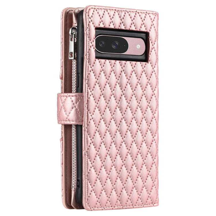 For Google Pixel 9 / 9 Pro Glitter Lattice Zipper Wallet Leather Phone Case