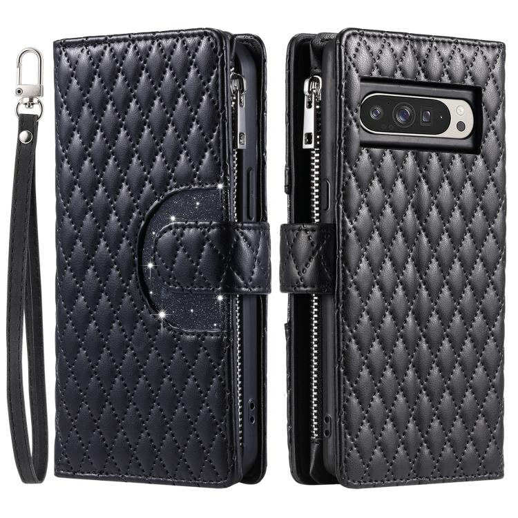 For Google Pixel 10 Pro XL Glitter Lattice Zipper Wallet Leather Phone Case