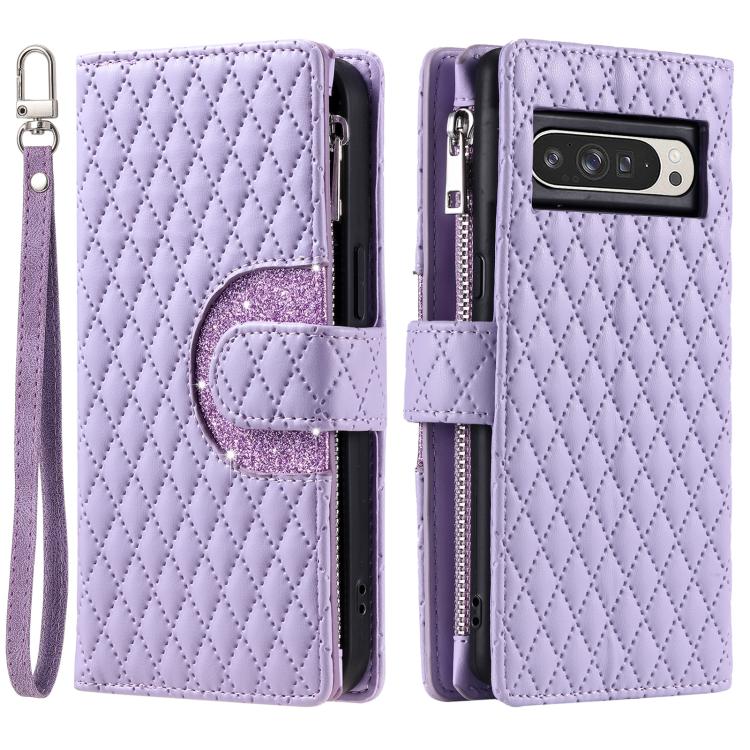 For Google Pixel 10 Pro XL Glitter Lattice Zipper Wallet Leather Phone Case