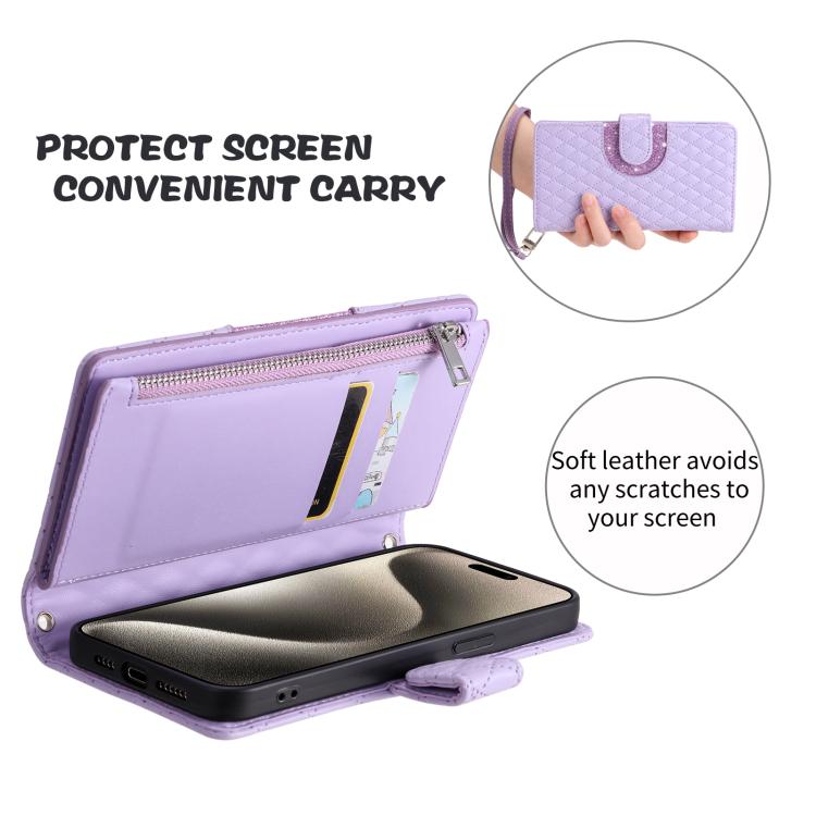For Google Pixel 10 Pro XL Glitter Lattice Zipper Wallet Leather Phone Case