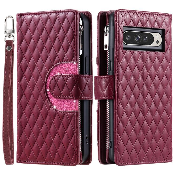 For Google Pixel 10 Pro XL Glitter Lattice Zipper Wallet Leather Phone Case