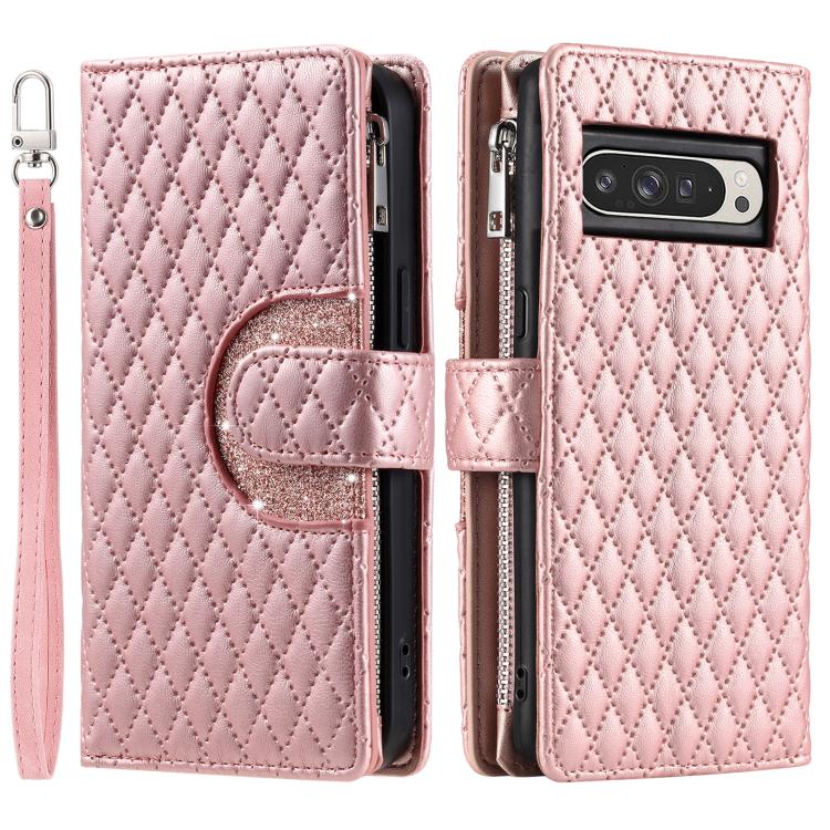 For Google Pixel 10 Pro XL Glitter Lattice Zipper Wallet Leather Phone Case