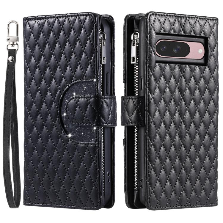 For Google Pixel 10 / 10 Pro Glitter Lattice Zipper Wallet Leather Phone Case