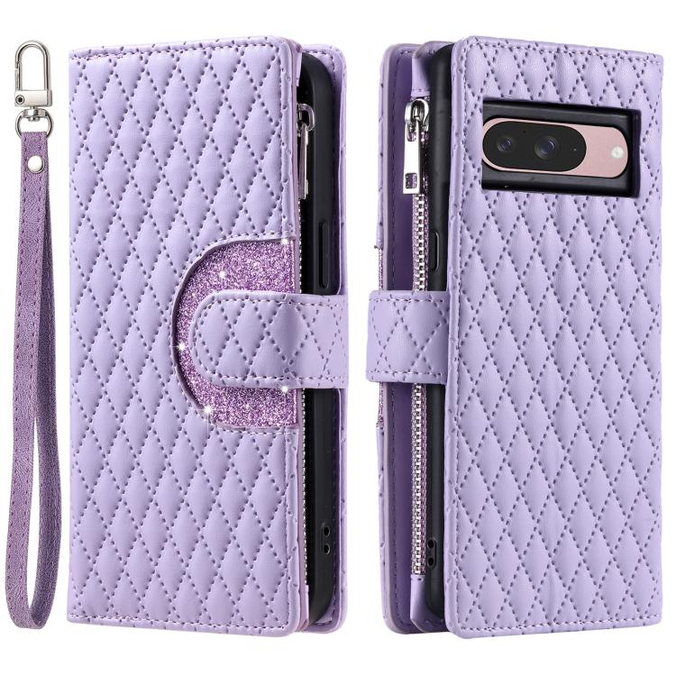 For Google Pixel 10 / 10 Pro Glitter Lattice Zipper Wallet Leather Phone Case