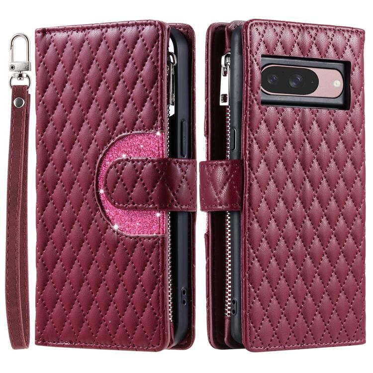 For Google Pixel 10 / 10 Pro Glitter Lattice Zipper Wallet Leather Phone Case