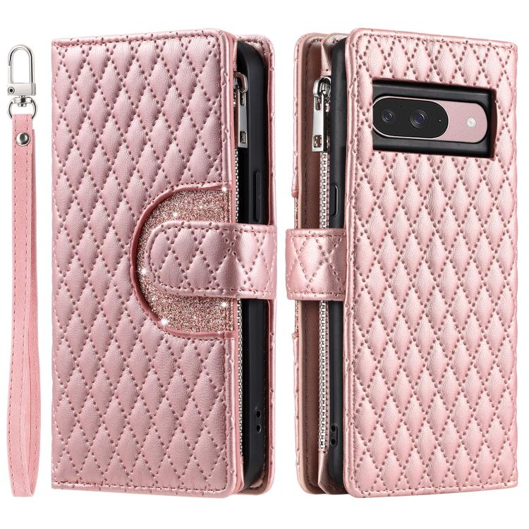 For Google Pixel 10 / 10 Pro Glitter Lattice Zipper Wallet Leather Phone Case