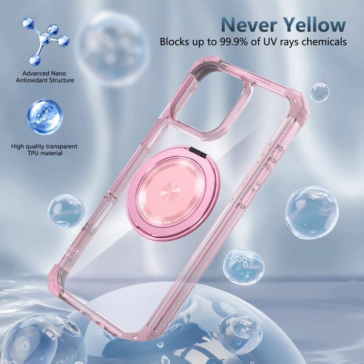 For iPhone 16 Pro Max Gold Shield CD Pattern MagSafe Magnetic Phone Case with Rotating Stand