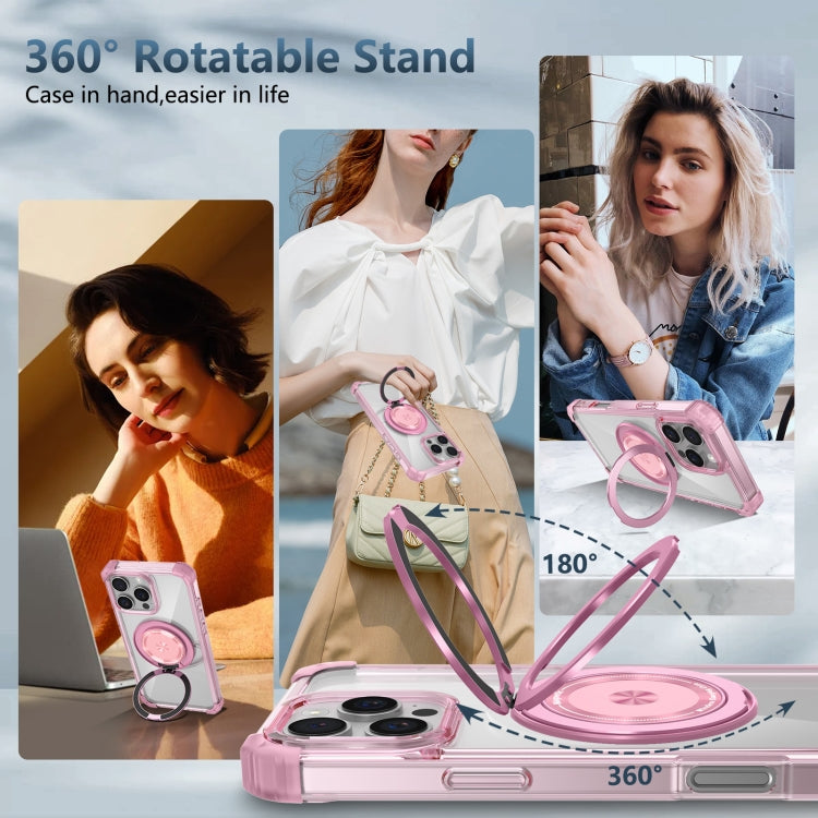 For iPhone 16 Pro Max Gold Shield CD Pattern MagSafe Magnetic Phone Case with Rotating Stand