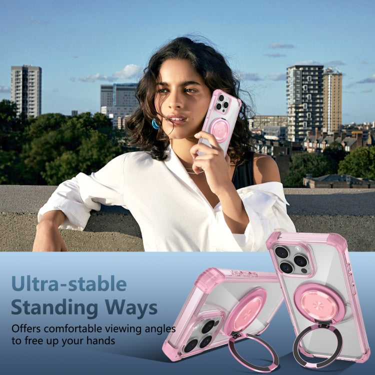 For iPhone 16 Pro Max Gold Shield CD Pattern MagSafe Magnetic Phone Case with Rotating Stand