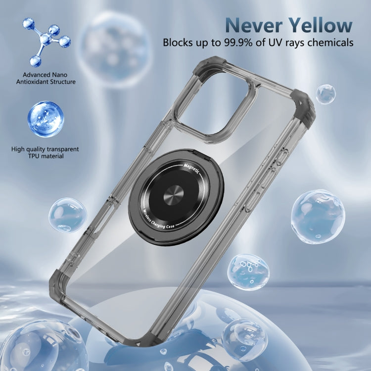 For iPhone 16 Pro Max Gold Shield CD Pattern MagSafe Magnetic Phone Case with Rotating Stand