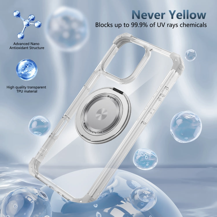 For iPhone 16 Pro Gold Shield CD Pattern MagSafe Magnetic Phone Case with Rotating Stand