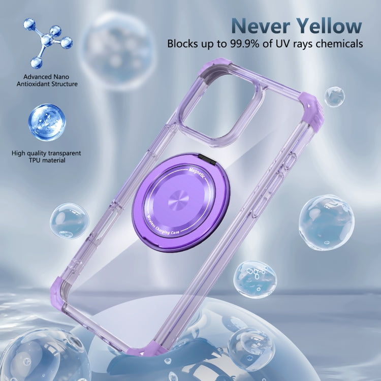 For iPhone 16 Pro Gold Shield CD Pattern MagSafe Magnetic Phone Case with Rotating Stand