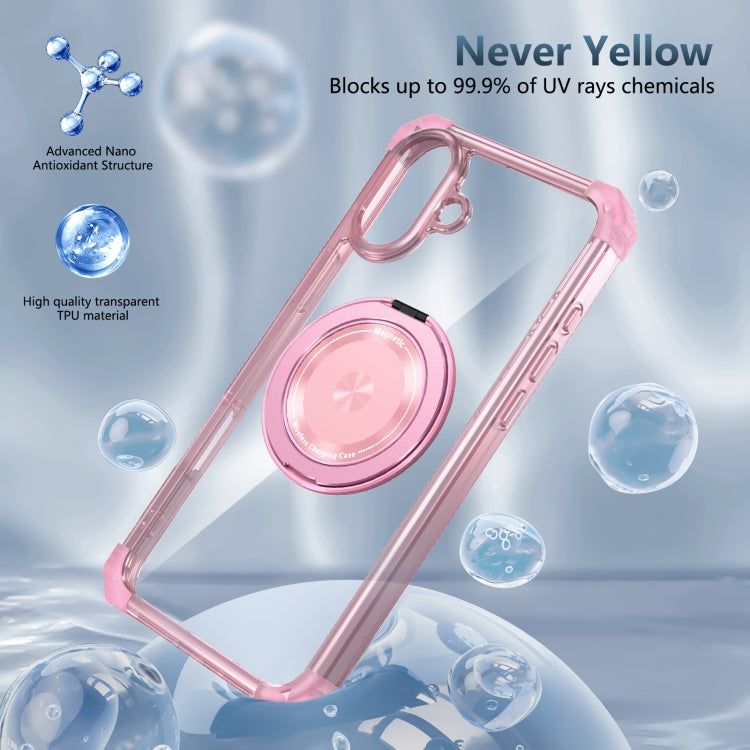 For iPhone 16 Gold Shield CD Pattern MagSafe Magnetic Phone Case with Rotating Stand
