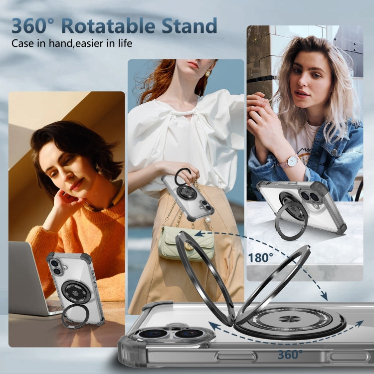 For iPhone 16 Gold Shield CD Pattern MagSafe Magnetic Phone Case with Rotating Stand