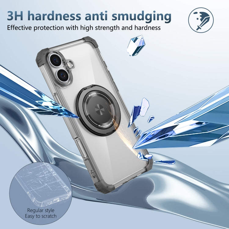 For iPhone 16 Gold Shield CD Pattern MagSafe Magnetic Phone Case with Rotating Stand