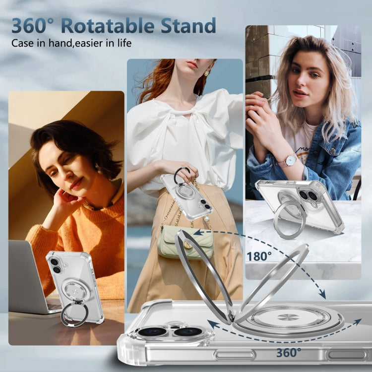 For iPhone 16 Gold Shield CD Pattern MagSafe Magnetic Phone Case with Rotating Stand
