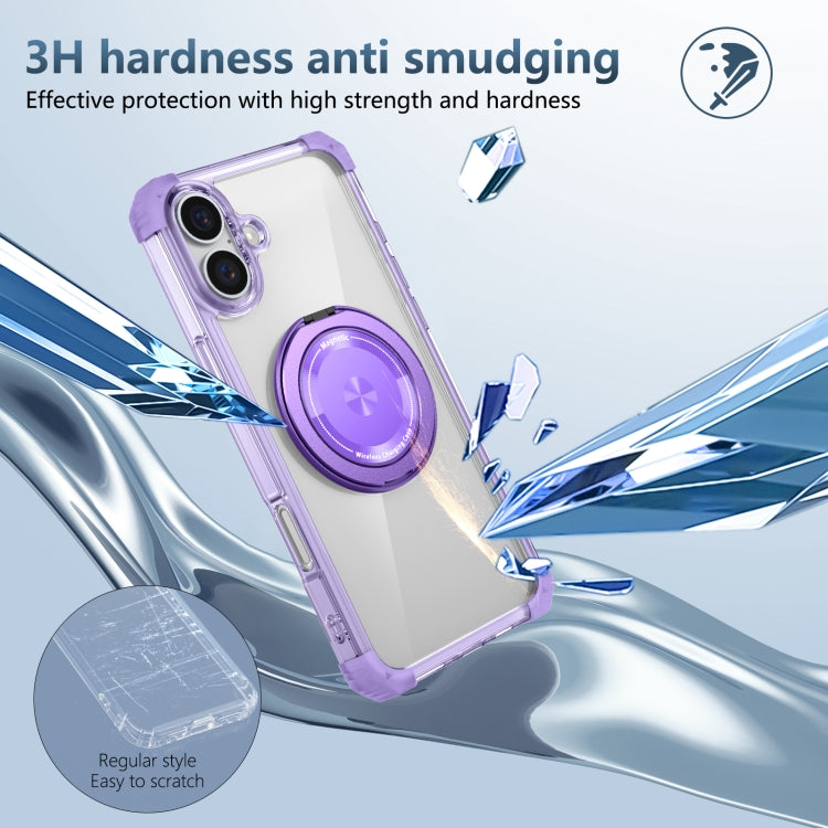 For iPhone 16 Gold Shield CD Pattern MagSafe Magnetic Phone Case with Rotating Stand