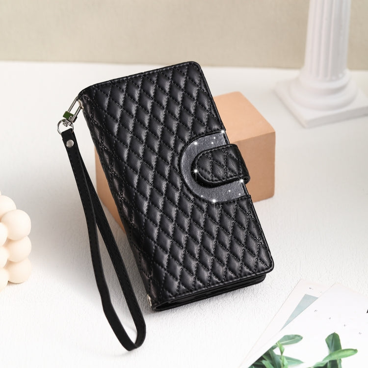 For Motorola Edge 50 Pro Glitter Lattice Zipper Wallet Leather Phone Case