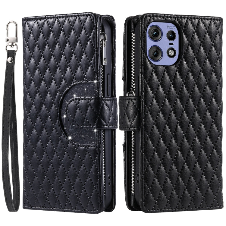 For Motorola Edge 50 Pro Glitter Lattice Zipper Wallet Leather Phone Case