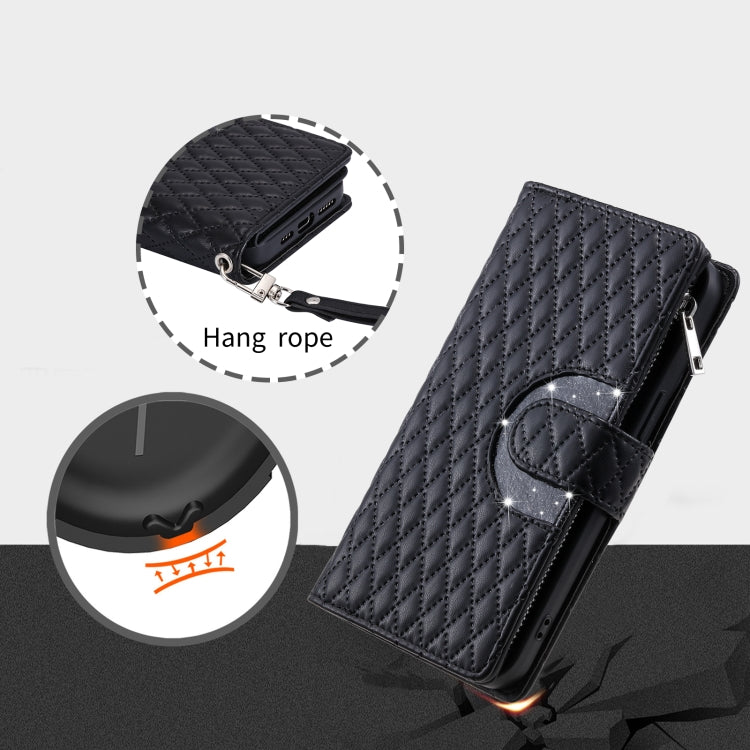For Motorola Edge 50 Pro Glitter Lattice Zipper Wallet Leather Phone Case