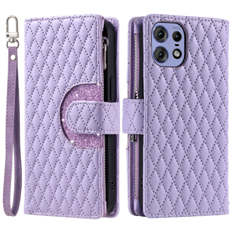 For Motorola Edge 50 Pro Glitter Lattice Zipper Wallet Leather Phone Case