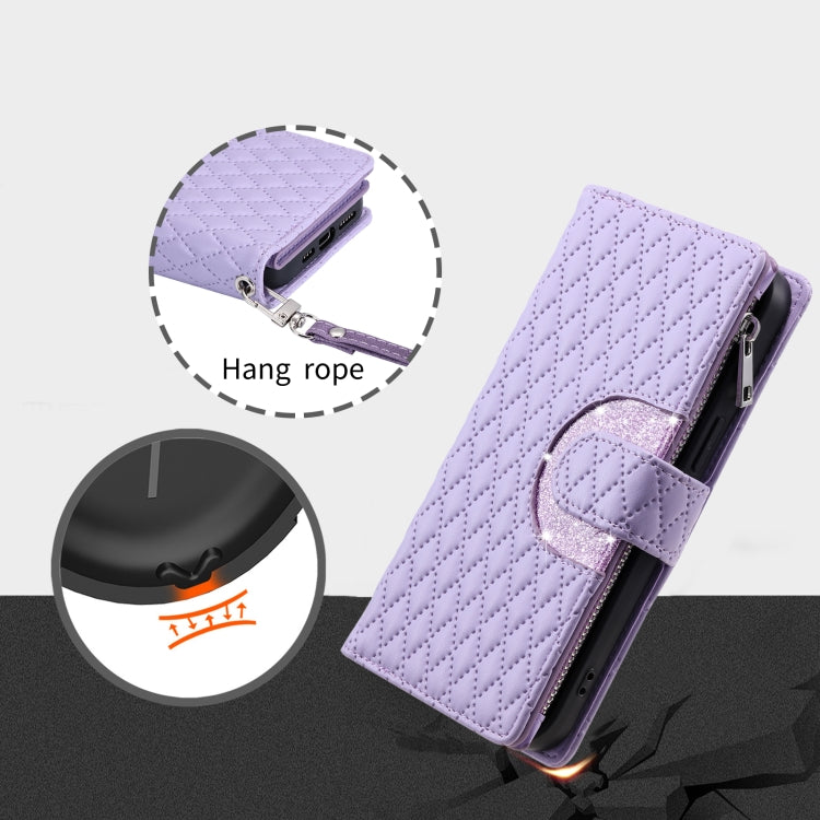 For Motorola Edge 50 Pro Glitter Lattice Zipper Wallet Leather Phone Case