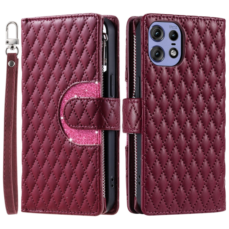 For Motorola Edge 50 Pro Glitter Lattice Zipper Wallet Leather Phone Case
