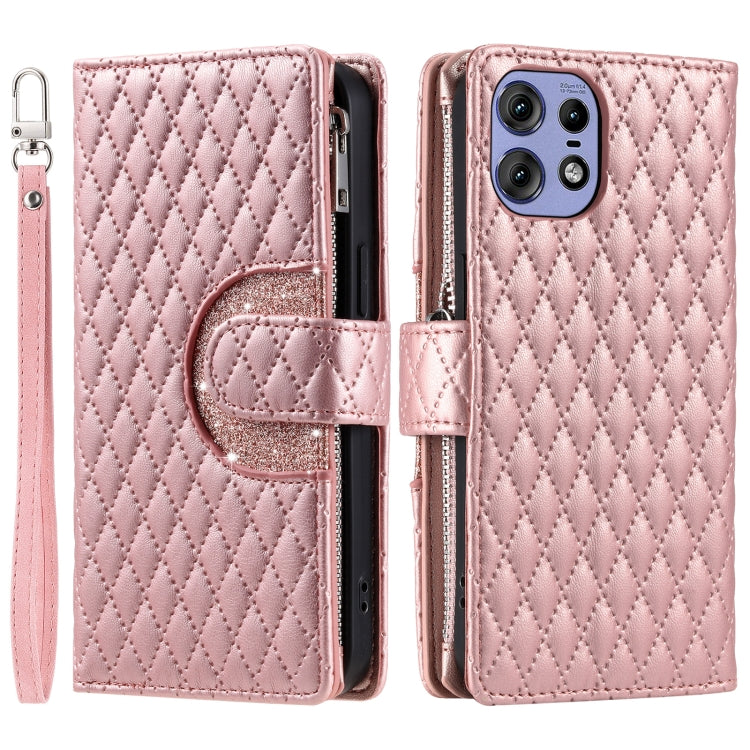For Motorola Edge 50 Pro Glitter Lattice Zipper Wallet Leather Phone Case