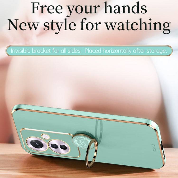 For OPPO Reno11 F XINLI Straight Edge 6D Electroplate TPU Phone Case with Ring Holder