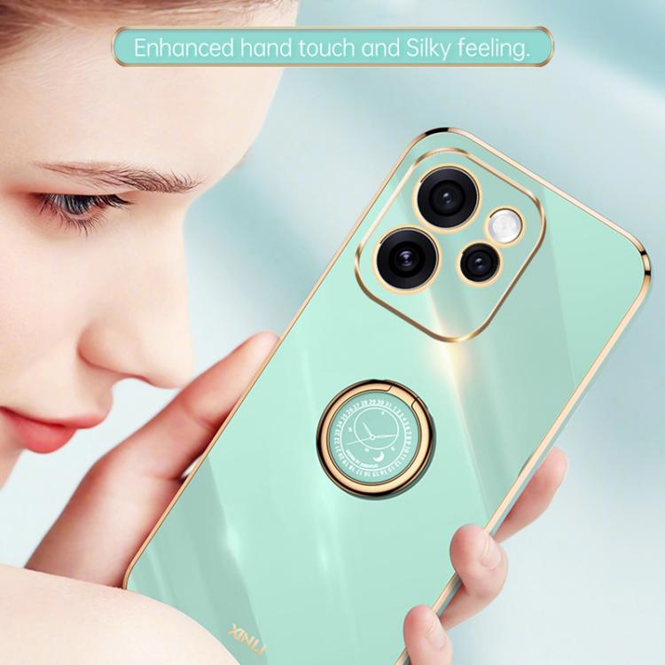 For OPPO Reno15 F 5G Global XINLI Straight Edge 6D Electroplate TPU Phone Case with Ring Holder