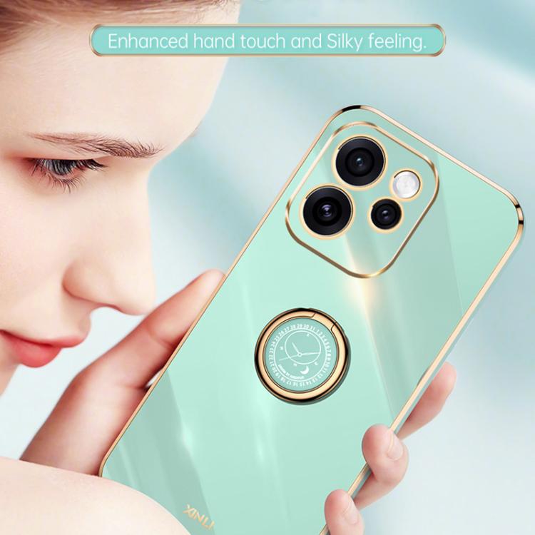 For OPPO Reno15 5G Global XINLI Straight Edge 6D Electroplate TPU Phone Case with Ring Holder
