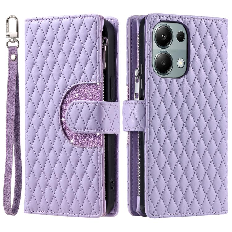 For OPPO Reno13 Pro Glitter Lattice Zipper Wallet Leather Phone Case